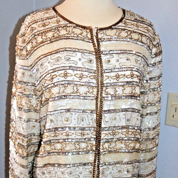 Nina Piccalino Jackets & Blazers - 80s Evening Jacket Beads Sequins 100% Silk Ivory Gold Women's